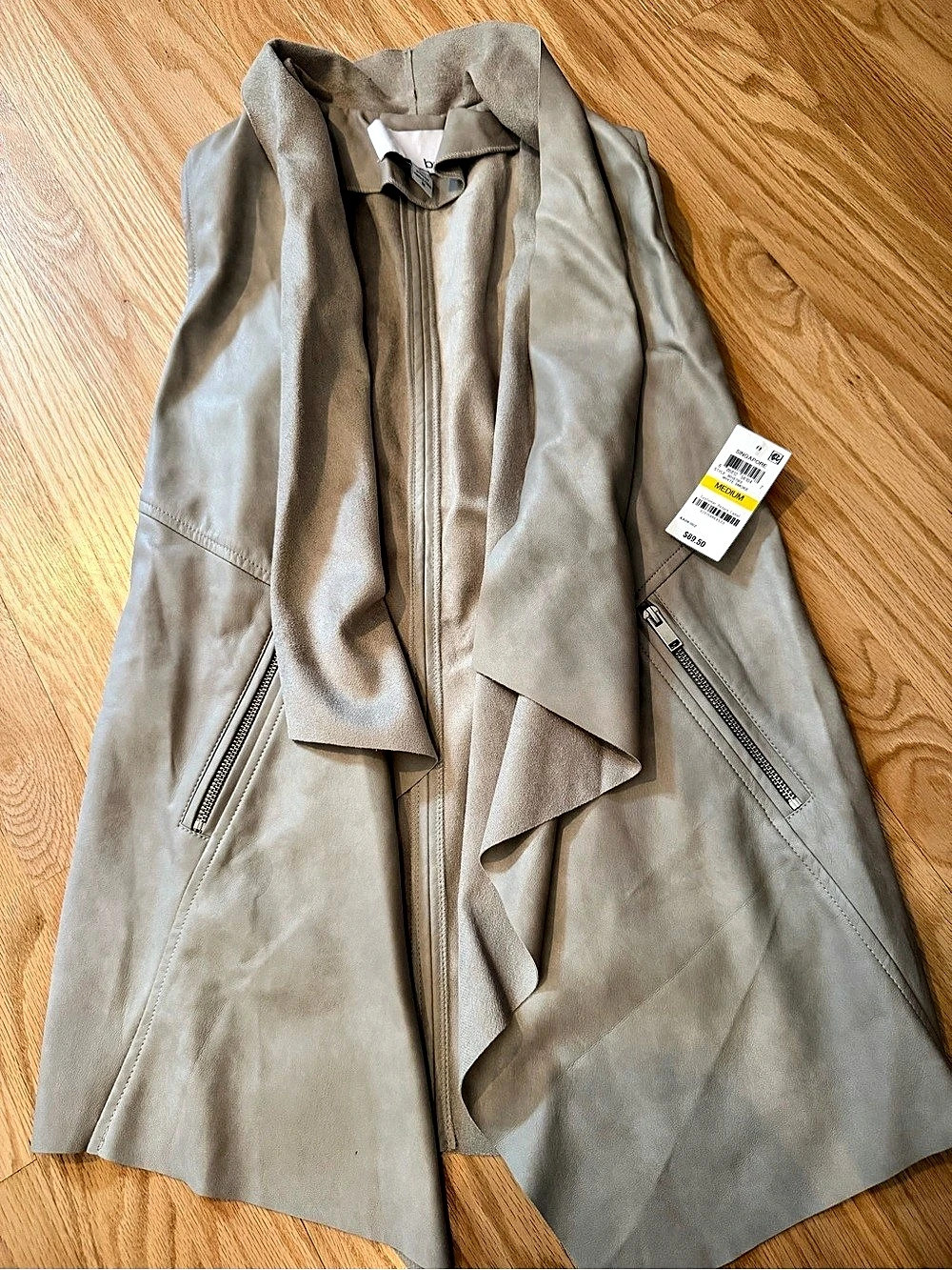 bar iii Flyaway Faux Leather Vest Gray Women's Medium NWT